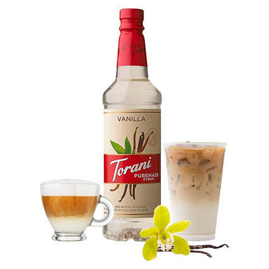 Torani Puremade Vanilla Flavoring Syrup 750 mL Glass Bottle (12/Case)