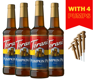 Torani Syrup, Pumpkin Pie Syrup 25.4 Ounces + Pumps (Pack of 4)