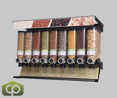 Rosseto Bulkshop 13.3 Liter, 9 Canister Standard Dry Food Merchandiser Shelf - Ultimate Display and Dispensing Solution