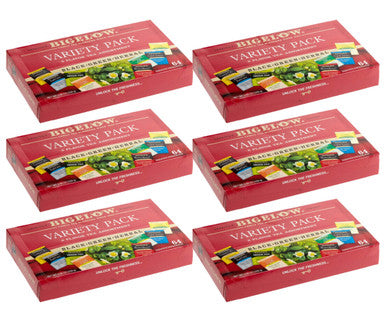 Bigelow All-Natural Tea Bag Variety Tray Pack - 64-Count Box (6/Case)