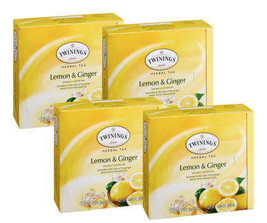 Twinings Lemon & Ginger Herbal Tea Bags Zesty Ginger Root - 100-Count Box(4/CASE)