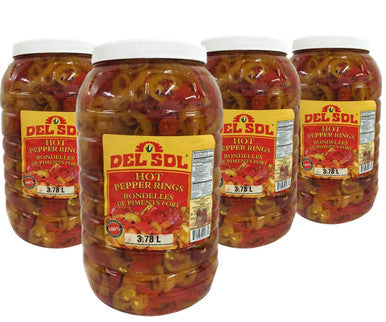 Del Sol Hot Pepper Rings - 3.78 L (4/CASE) | Spicy and Tangy Pepper Delight