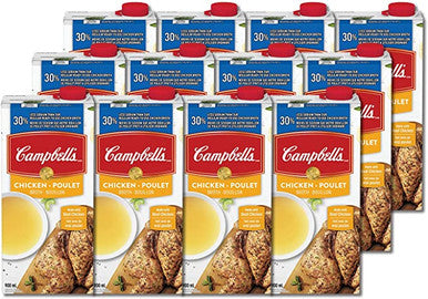 Campbells Chicken Soup Broth, 30 Percent Less Sodium, Ready To Use | 900ML/Unit, 12 Units/Case