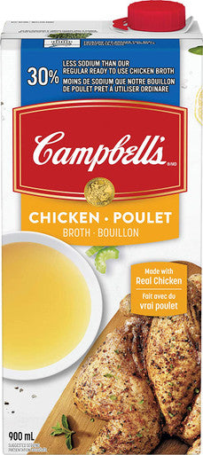 Campbells Chicken Soup Broth, 30 Percent Less Sodium, Ready To Use | 900ML/Unit, 12 Units/Case