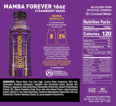 BODYARMOR Sports SuperDrink Coconut Water Hydration Strawberry Grape MAMBA FOREVER 473ml -12 PACK