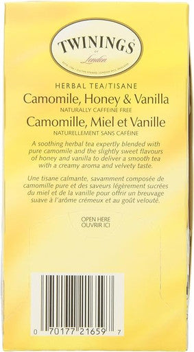 Twinings Chamomile, Honey & Vanilla Soothing Herbal Tea Bags - 20/Box(6/CASE)