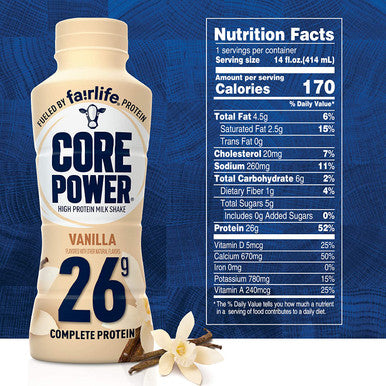 Core Power Fairlife High Protein Vanilla Milk 14oz (12-Pack)