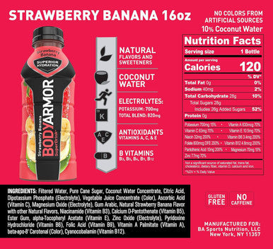 BODYARMOR Sports SuperDrink Coconut Water Hydration Strawberry Banana 473ml -12 PACK