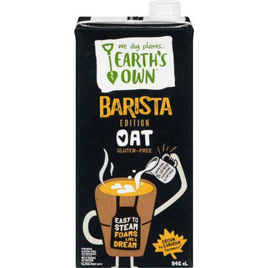 Earth's Own Oat Milk Barista Edition - 946mL - Plant-Based, Dairy-Free, Vegan, Nut-Free, Shelf-Stable  -12/CASE