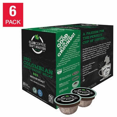 Club Coffee Craft Roasters Colombian Decaf Medium Roast Pods - 120 Pods - Balanced Decaffeinated Enjoyment