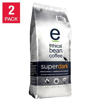 Ethical Bean Coffee Super Dark French Roast Whole Bean Coffee - 2 x 907 g
