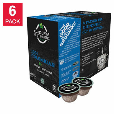 Club Coffee Craft Roasters 100% Colombian Medium Light Roast Coffee Pods - 120 Count