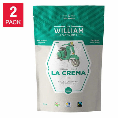 William Spartivento La Crema Whole Bean Organic Fair Trade Coffee - 2 x 908 g - Smooth and Ethical Coffee Pleasure