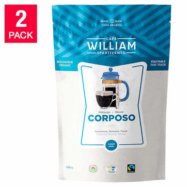 William Spartivento Corposo Dark Roast Whole Bean Coffee - 2 x 908 g - Boldness in Every Sip