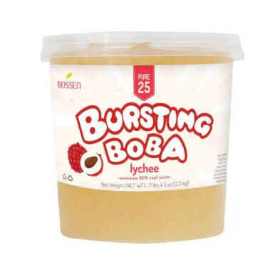 Bossen Pure25 Lychee Bursting Boba 7.04 lb. (3.19 kg) - 4/Case | Real Lychee Juice