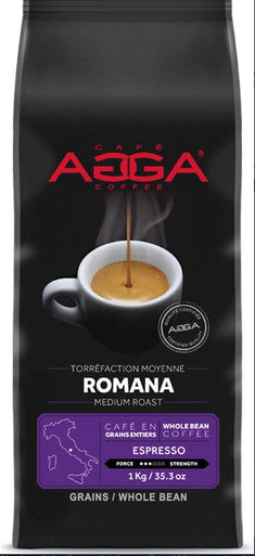 Cafe Agga ROMANA Espresso Medium Roast Coffee Beans - 1 Kg 2.2 Lbs (6/Case)