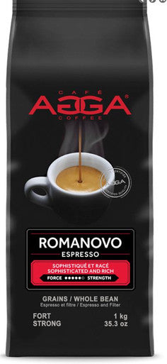 Cafe Agga ROMANOVO Espresso Dark Roast Coffee Beans - 1 Kg 2.2 Lbs (6/Case)