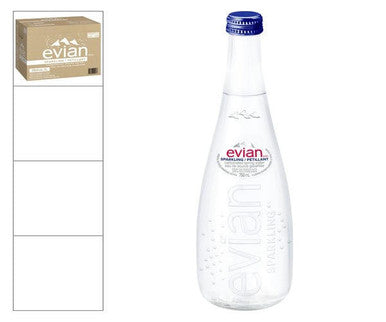 Evian Sparkling Mineral Water, 750ml/25.3oz Glass Bottles (12 Pack)