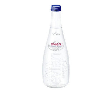 Evian Sparkling Mineral Water, 750ml/25.3oz Glass Bottles (12 Pack)