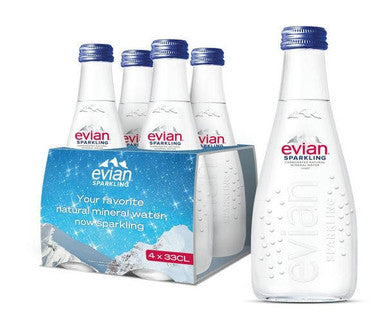 Evian Sparkling Mineral Water, 750ml/25.3oz Glass Bottles (12 Pack)