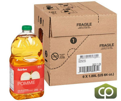 Fairlee Juices Juice Apple Pure 1.89 L/63 ounces (6/Case) - Canadian Made