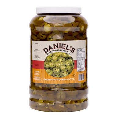 Danielâ€™s Sliced Green JalapeÃ±o Peppers - 3.78 L | Tangy and Spicy Pepper Slices
