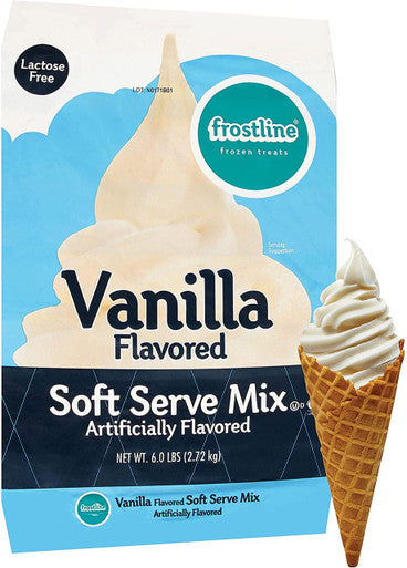 Frostline Vanilla Soft Serve Ice Cream Mix Lactose Free 6 lbs | Waffle Cones 12pk & Rainbow Sprinkles