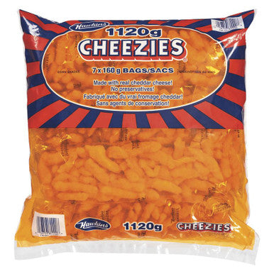 Hawkins Cheezies Corn Snacks 1120 Grams/39.5 Oz - 7x160 g Bags (8/Case)