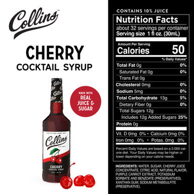 Collins Cherry Cocktail Syrup, 32oz/946ml