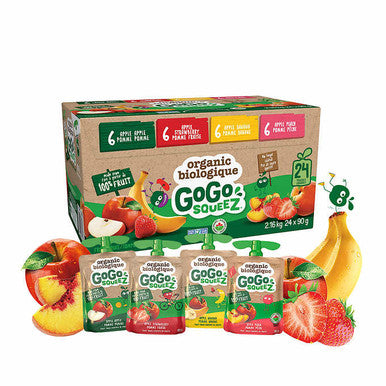 GoGo SQUEEZ Organic Fruit Sauce Variety Pack - 24 Pouches, 90g Each - Wholesome On-the-Go Snacking