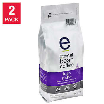 Ethical Bean Coffee Lush Medium Dark Roast Whole Bean Coffee - 2 x 907 g - Flavorful Conscious Coffee Choice