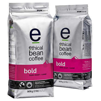 Ethical Bean Coffee Bold Dark Roast Whole Bean Coffee - 2 x 908 g - Intense and Robust Coffee Experience