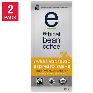 Ethical Bean Coffee Sweet Espresso Medium Dark Roast Whole Bean Coffee - 2 Ã— 907 g - Aromatic Indulgence for Coffee Aficionados- Canadian Made