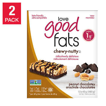 Love Good Fats Chewy Nutty Peanut Chocolatey Nut Bars - 2 Packs, 480g Total