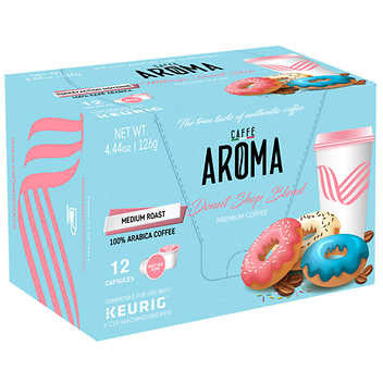 Caffe Aroma 100% Arabica Donut Shop Coffee, 144 Pods