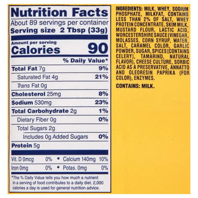 Cheez Whiz Pasteurized Process Cheese Spread Bulk Food Service 6.5 lb - 6/Case