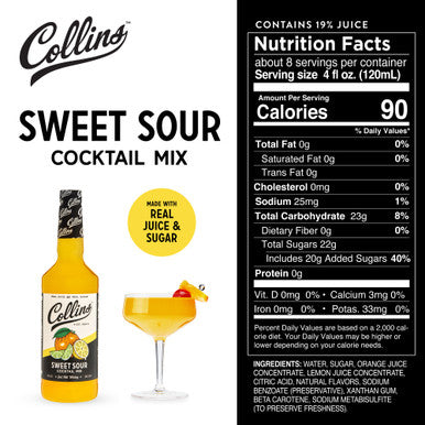 Collins Sweet & Sour Cocktail Mix, 32oz/946ml