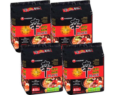 Nongshim Shin Black Ramyun Noodles with Soup Mix 4-Pack (4/Case) | Rich, Meaty Broth & Nutrient-Packed Flavor
