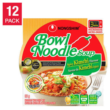 Nongshim Spicy Kimchi Bowl Noodle Soup 86g (12 PACK) | Authentic Korean Flavor