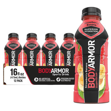 BODYARMOR Sports SuperDrink Coconut Water Hydration Strawberry Banana 473ml -12 PACK