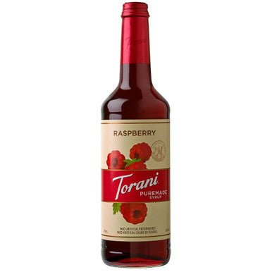 Torani Puremade Raspberry Flavoring Syrup - 750 mL of Tart Berry Bliss (12/Case)