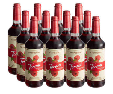 Torani Puremade Raspberry Flavoring Syrup - 750 mL of Tart Berry Bliss (12/Case)