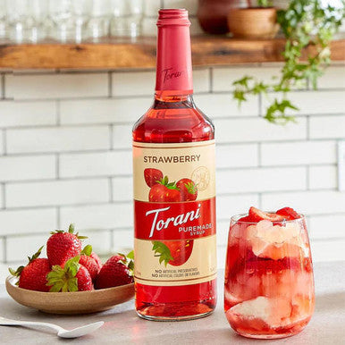 Torani Puremade Strawberry Flavoring Syrup - 750 mL of Ripe Berry (12/Case)