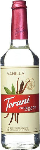 Torani Puremade Vanilla Flavoring Syrup 750 mL Glass Bottle (12/Case)