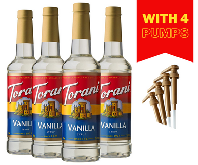 Torani Syrup Vanilla, 25.4 Ounces  With Pumps  Bundle (Pack of 4)