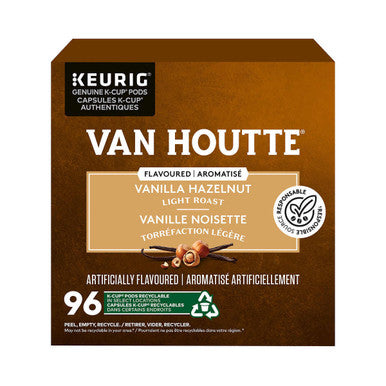Van Houtte Vanilla Hazelnut Light Roast Coffee - 96 K-Cup Pods - Aromatic Blend of Delightful Flavors